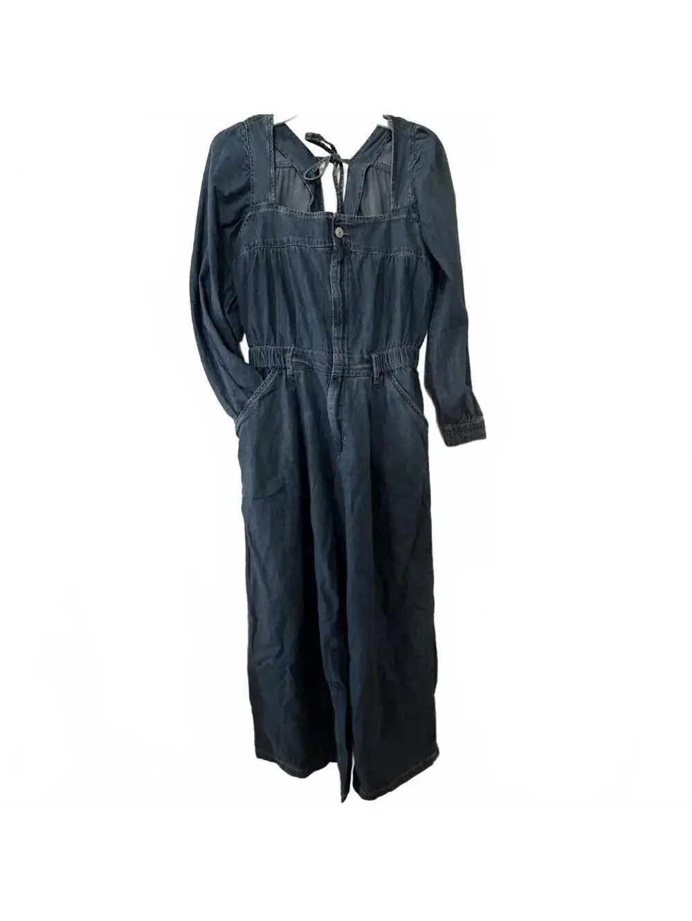 NWT Free People Clara Denim Jumpsuit with Open Back and Wide Legs size S
